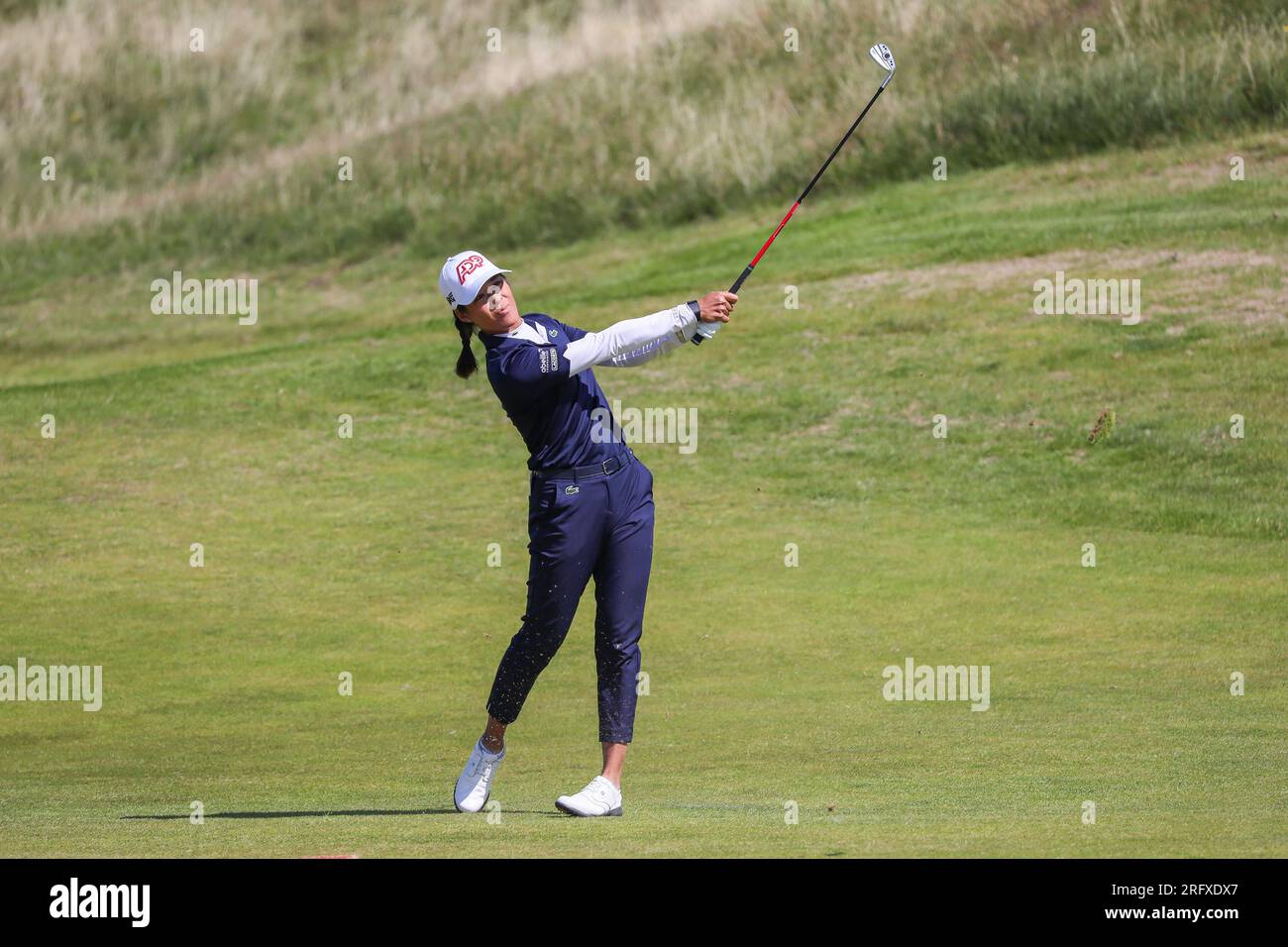 Irvine, Royaume-Uni. 06 août 2023. La 4e et dernière journée du tournoi de golf Scottish Open féminin au Dundonald Links Golf course, Irvine, Ayrshire, Écosse, Royaume-Uni, Les principales joueuses, MAJA STARK, de Suède, PATTY TAVATANAKIT de Thaïlande et CÉLINE BOUTIER, de France, continuent de dominer le peloton. Crédit : Findlay/Alamy Live News Banque D'Images