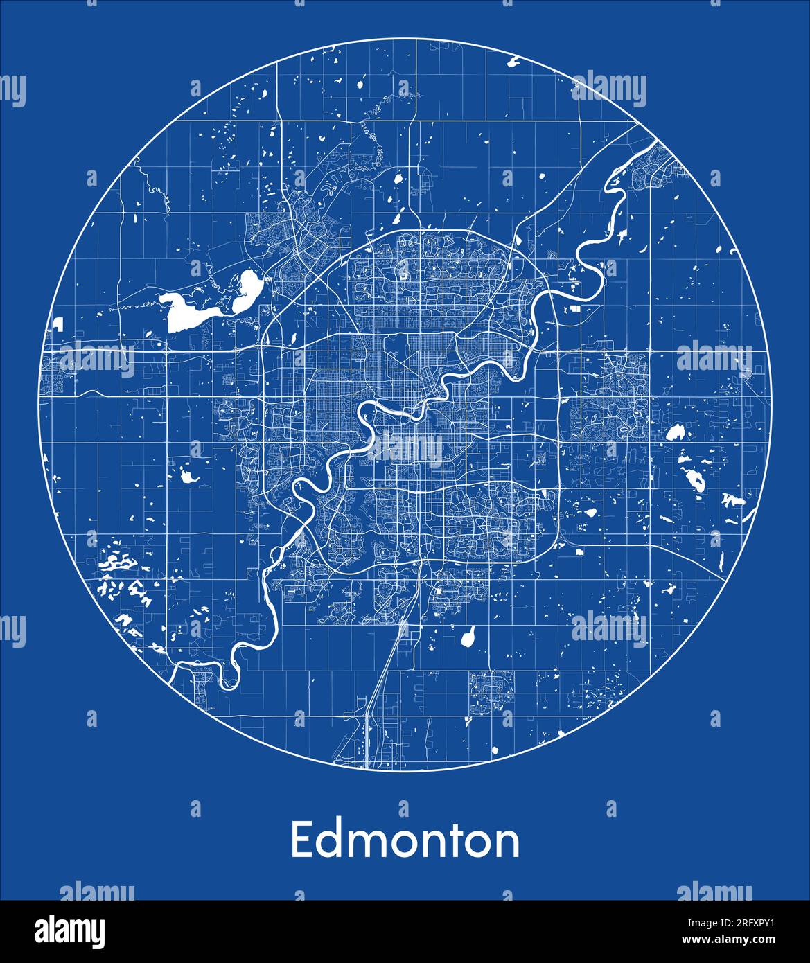 Plan de la ville Edmonton Canada Amérique du Nord bleu imprimer rond cercle illustration vectorielle Illustration de Vecteur