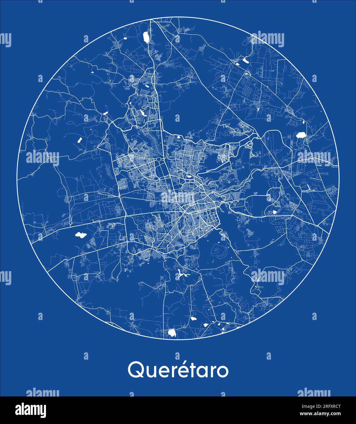Carte de la ville Queretaro Mexique Amérique du Nord bleu impression ronde cercle illustration vectorielle Illustration de Vecteur