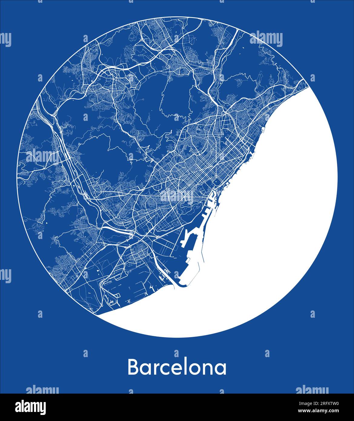 Plan de la ville Barcelone Espagne Europe bleu imprimer rond cercle illustration vectorielle Illustration de Vecteur