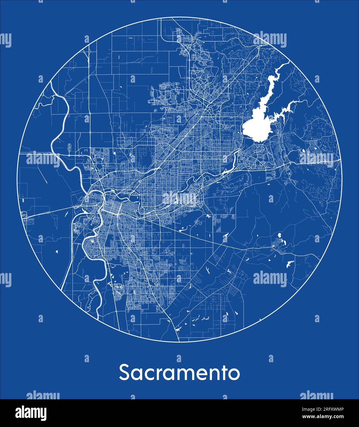 Plan de la ville Sacramento États-Unis Amérique du Nord bleu impression ronde cercle illustration vectorielle Illustration de Vecteur