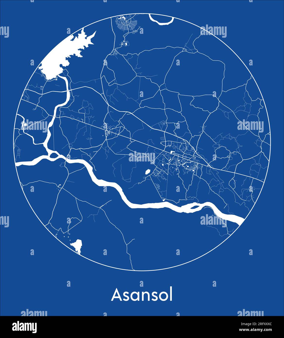 Carte de la ville Asansol India Asia bleu print rond cercle illustration vectorielle Illustration de Vecteur