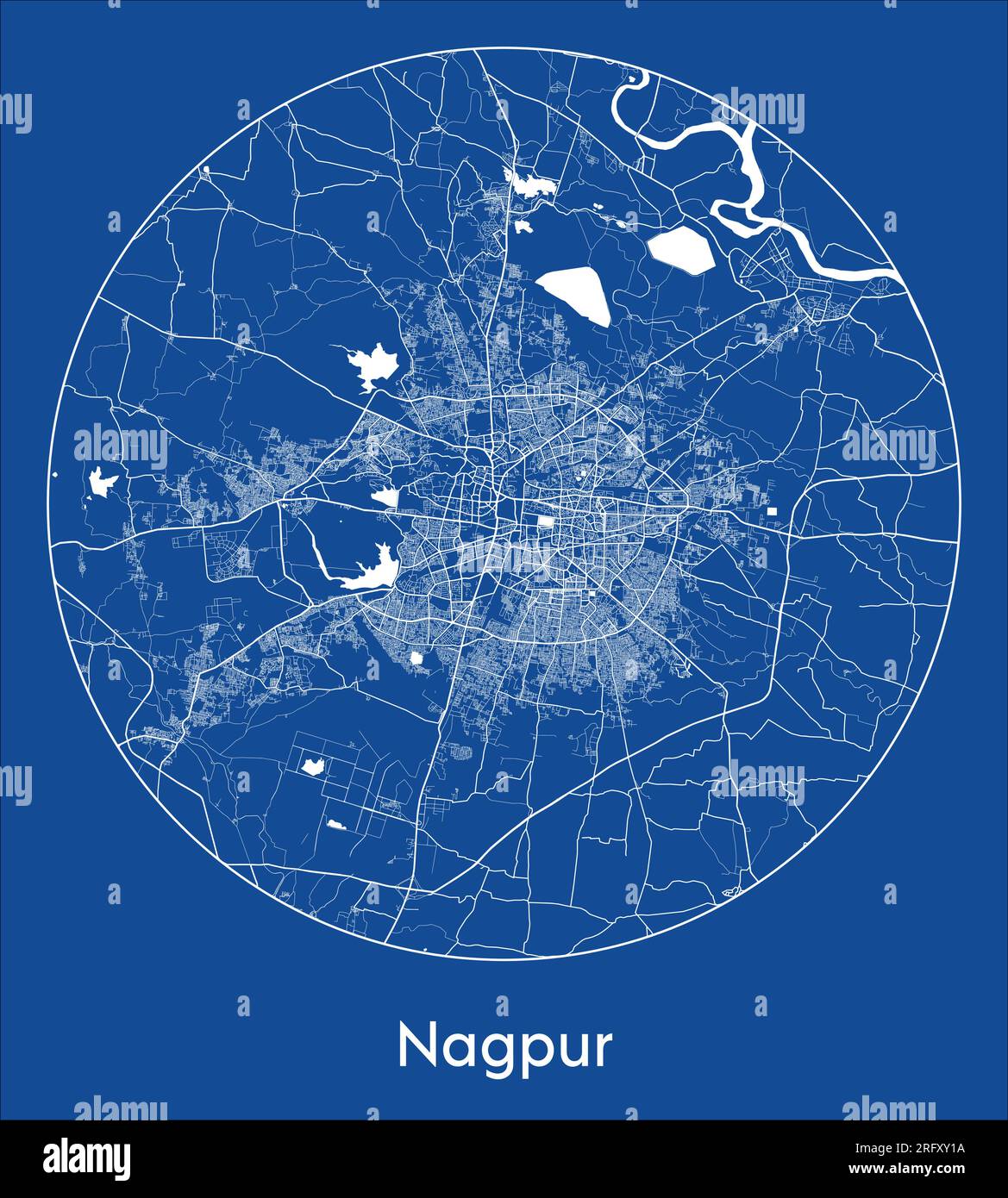 Carte de la ville Nagpur India Asia Blue print rond cercle illustration vectorielle Illustration de Vecteur