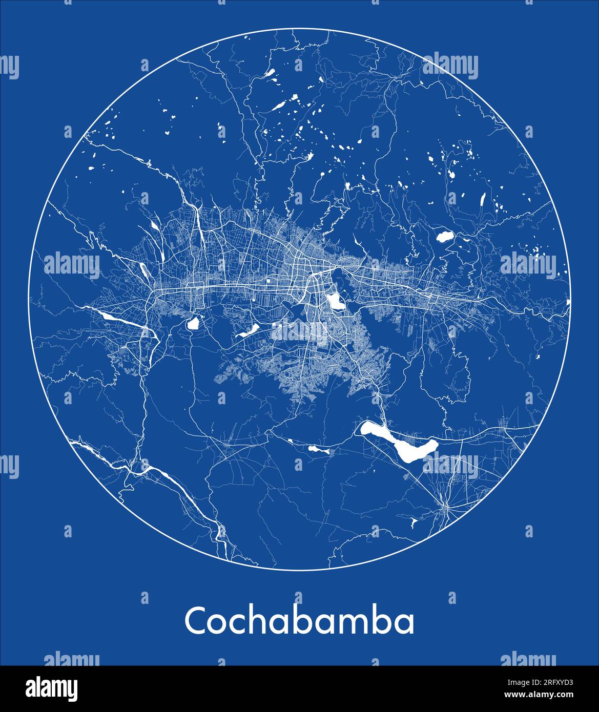 Carte de la ville Cochabamba Bolivie Amérique du Sud bleu impression ronde cercle illustration vectorielle Illustration de Vecteur