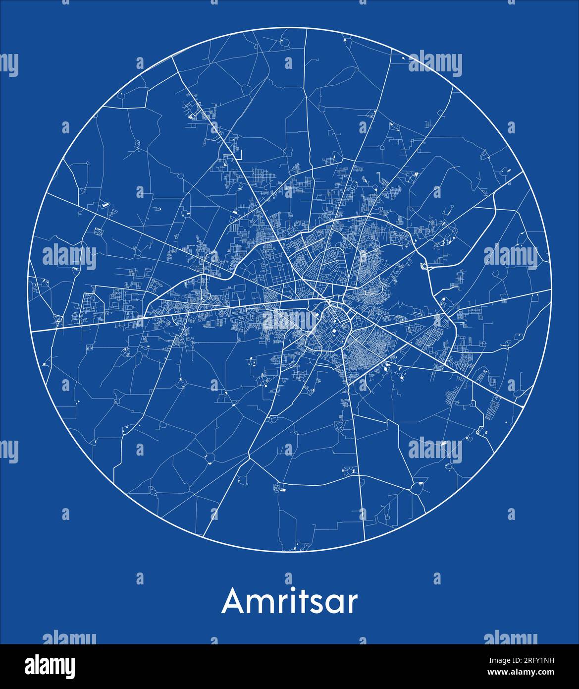 Plan de la ville Amritsar Inde Asie bleu imprimer rond cercle illustration vectorielle Illustration de Vecteur