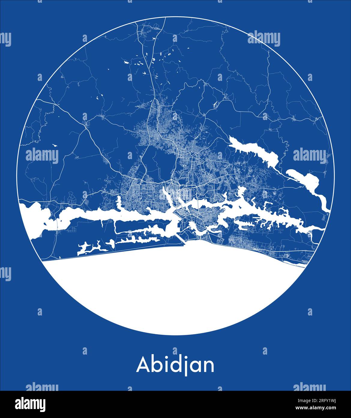 Carte de la ville Abidjan Côte d'Ivoire Afrique bleu imprimer rond cercle illustration vectorielle Illustration de Vecteur