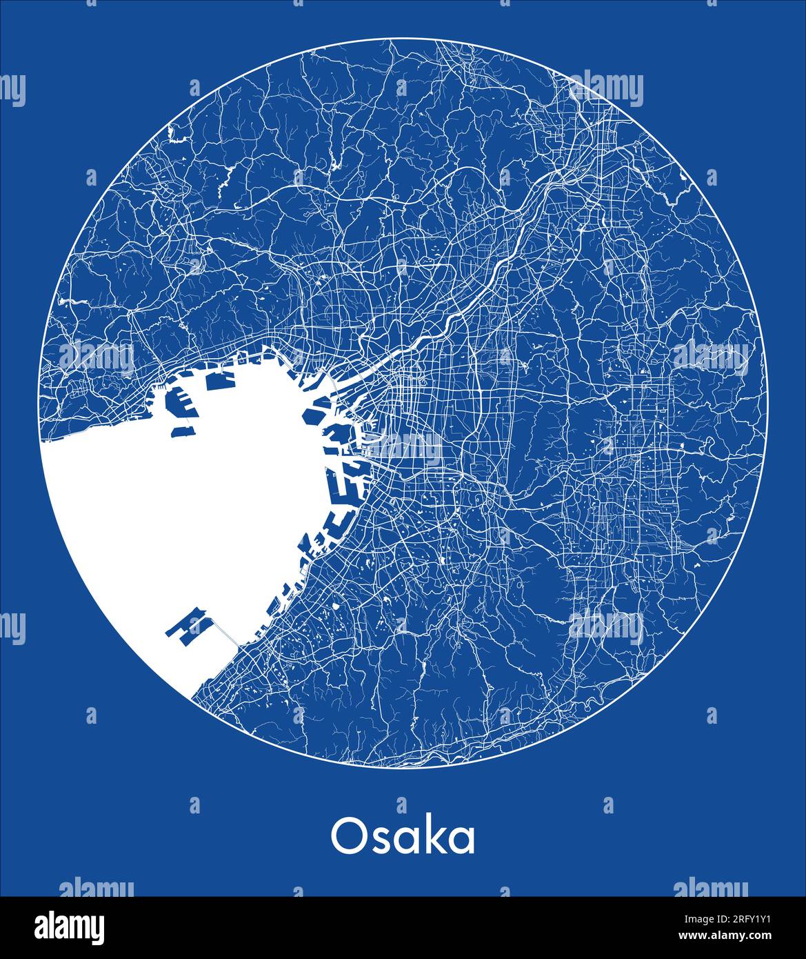Plan de la ville Osaka Japon Asie bleu imprimer rond cercle illustration vectorielle Illustration de Vecteur