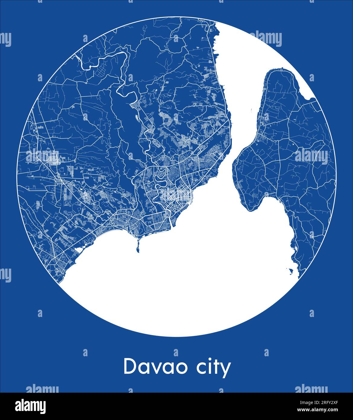 Carte de la ville Davao City Philippines Asie bleu imprimer rond cercle illustration vectorielle Illustration de Vecteur