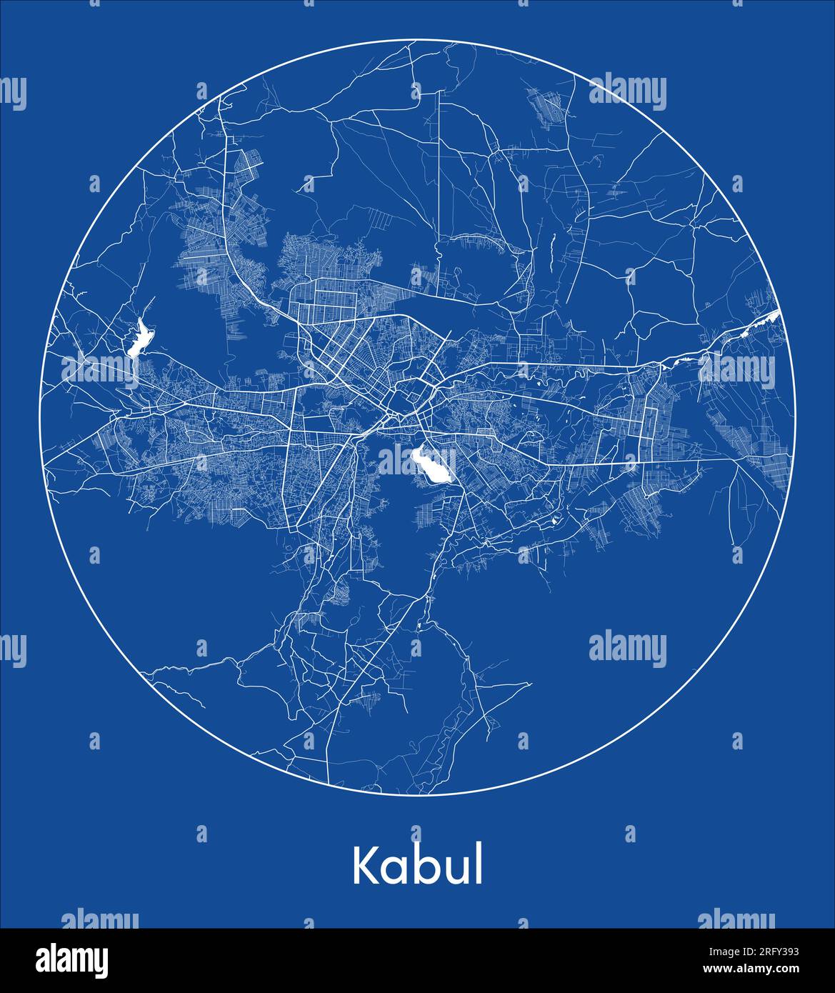 Carte de la ville Kaboul Afghanistan Asie bleu impression ronde cercle illustration vectorielle Illustration de Vecteur