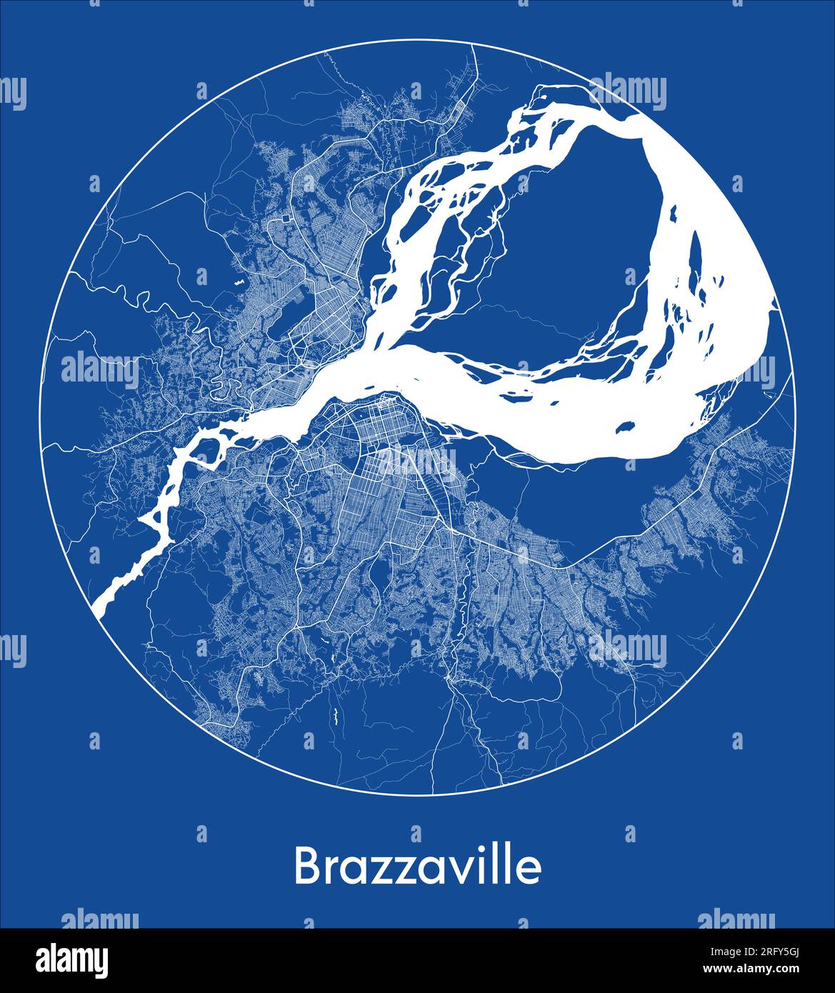 Plan de la ville Brazzaville République du Congo Afrique bleu imprimé rond cercle illustration vectorielle Illustration de Vecteur