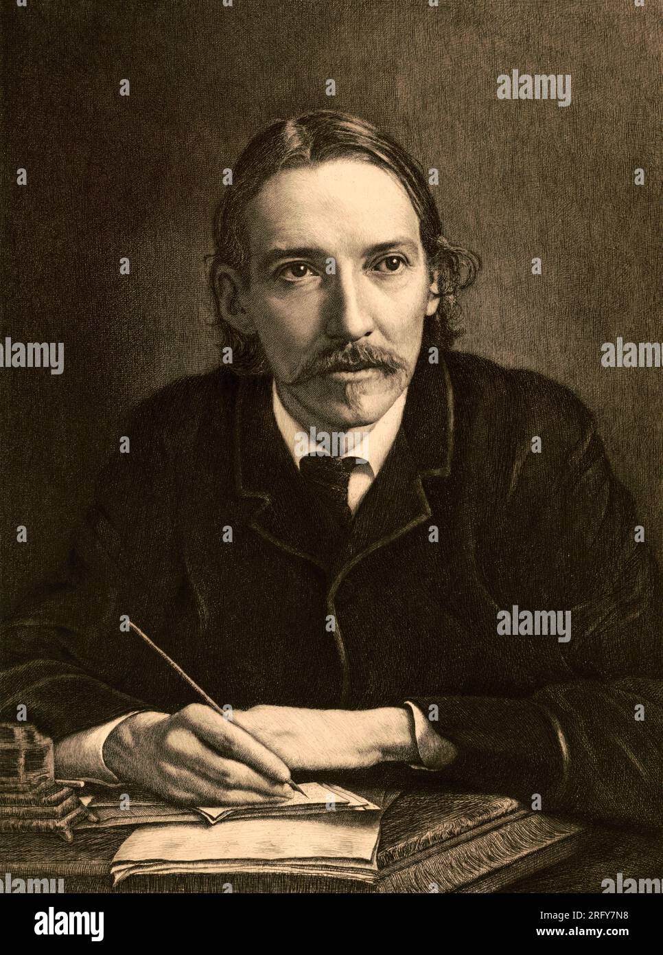 Portrait de Robert Louis Stevenson par Reich, Jacques Banque D'Images
