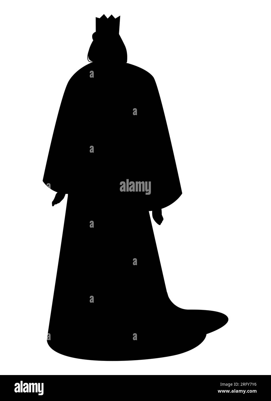 Silhouette noire d'une princesse de dessin animé portant la robe de princesse, une femme en robe, femme portant une couronne, vecteur isolé sur fond blanc Illustration de Vecteur