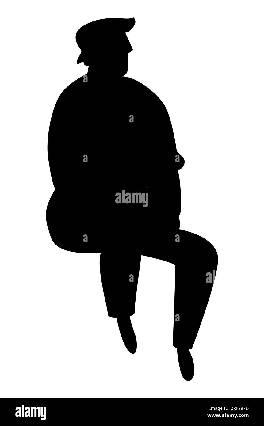 Silhouette noire d'un vieil homme assis dehors blanc portant une casquette, vecteur eps isolé Illustration de Vecteur