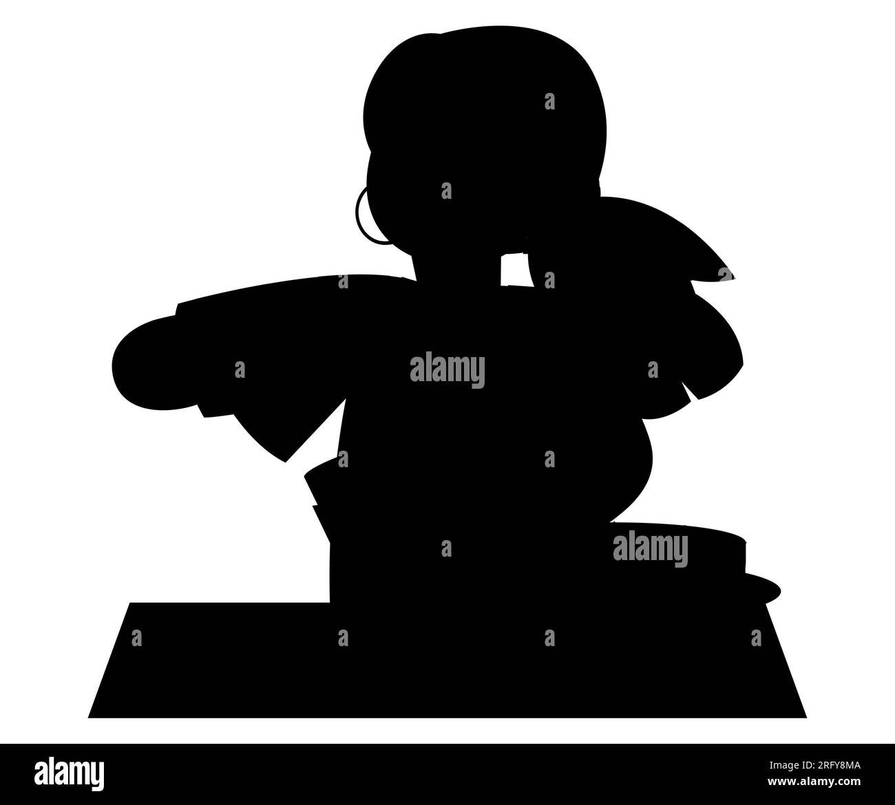 Silhouette noire d'un personnage féminin de dessin animé cuisinant dans la cuisine, vecteur isolé sur fond blanc Illustration de Vecteur