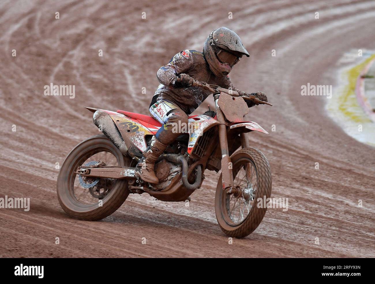 Sammy Halbert lors du Championnat du monde FIM Flat Track Round 1 au National Speedway Stadium, Manchester le samedi 5 août 2023. (Photo : Media image Ltd | MI News) crédit : MI News & Sport / Alamy Live News Banque D'Images