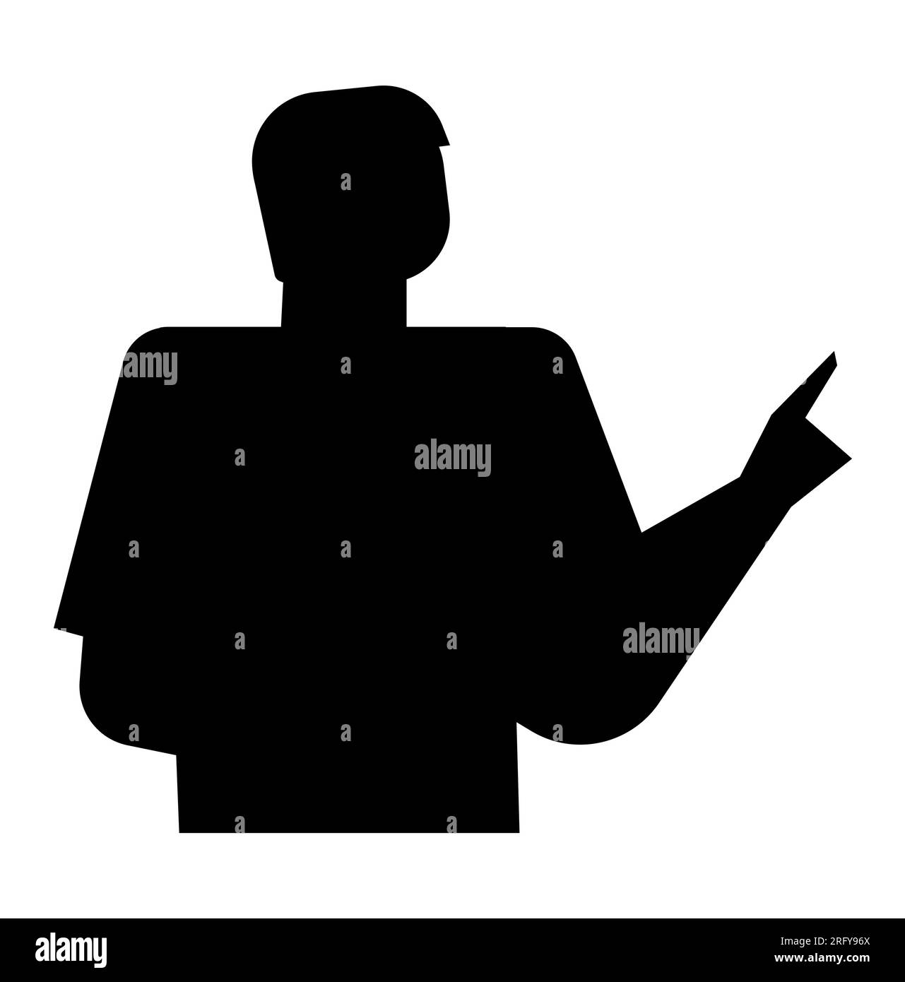 Silhouette noire d'un homme montrant le doigt tout en donnant un discours, vecteur isolé sur fond blanc Illustration de Vecteur