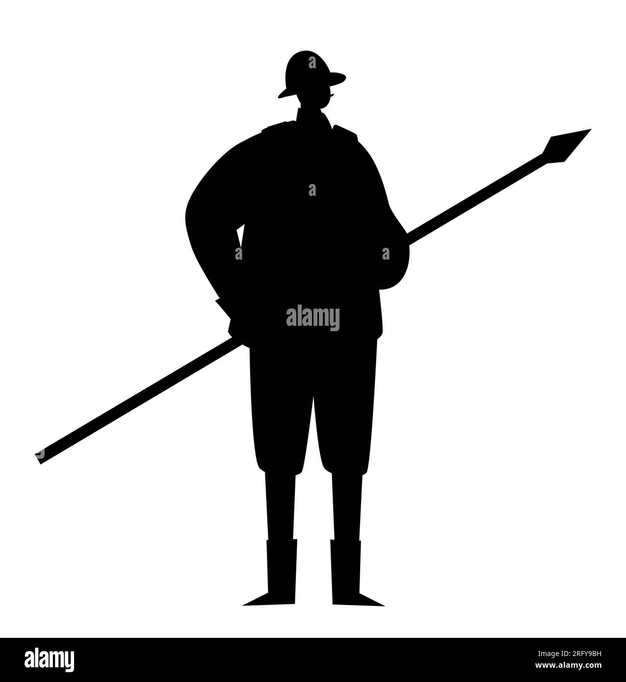 Silhouette noire d'un guerrier grec ancien avec une lance, icône d'infanterie, vecteur isolé sur fond blanc Illustration de Vecteur