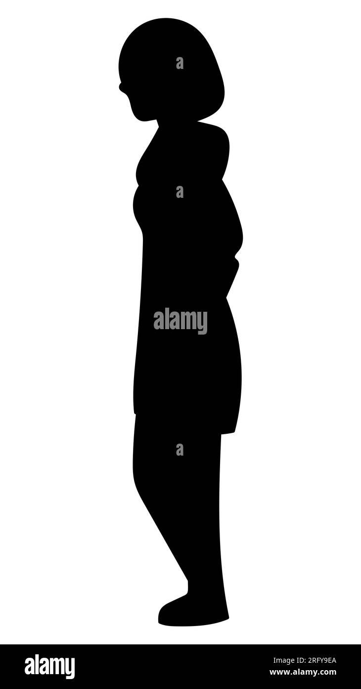 Silhouette noire d'une femme debout droite, personnage féminin portrait de corps entier, vecteur isolé sur fond blanc Illustration de Vecteur