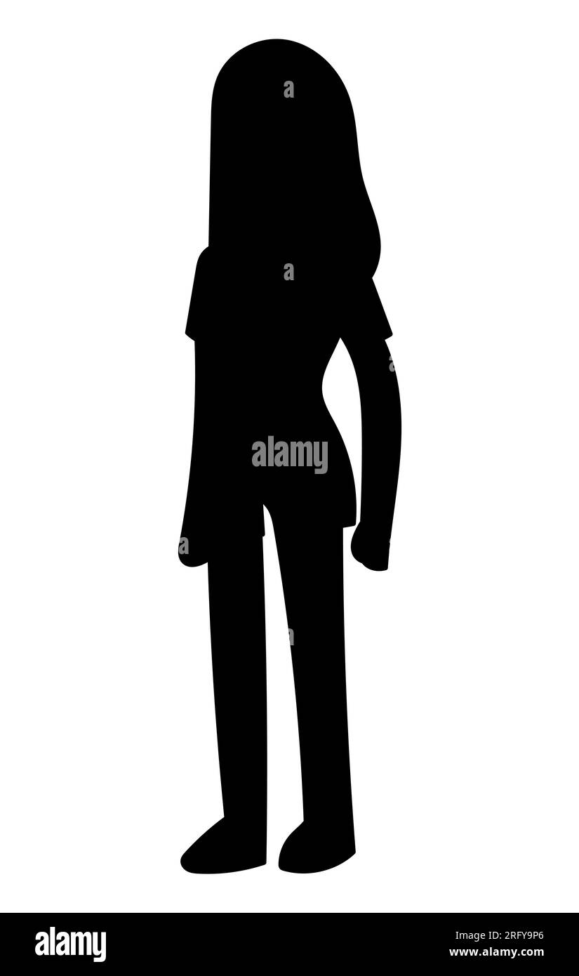 Silhouette noire d'une femme debout droite, personnage féminin portrait de corps entier, vecteur isolé sur fond blanc Illustration de Vecteur