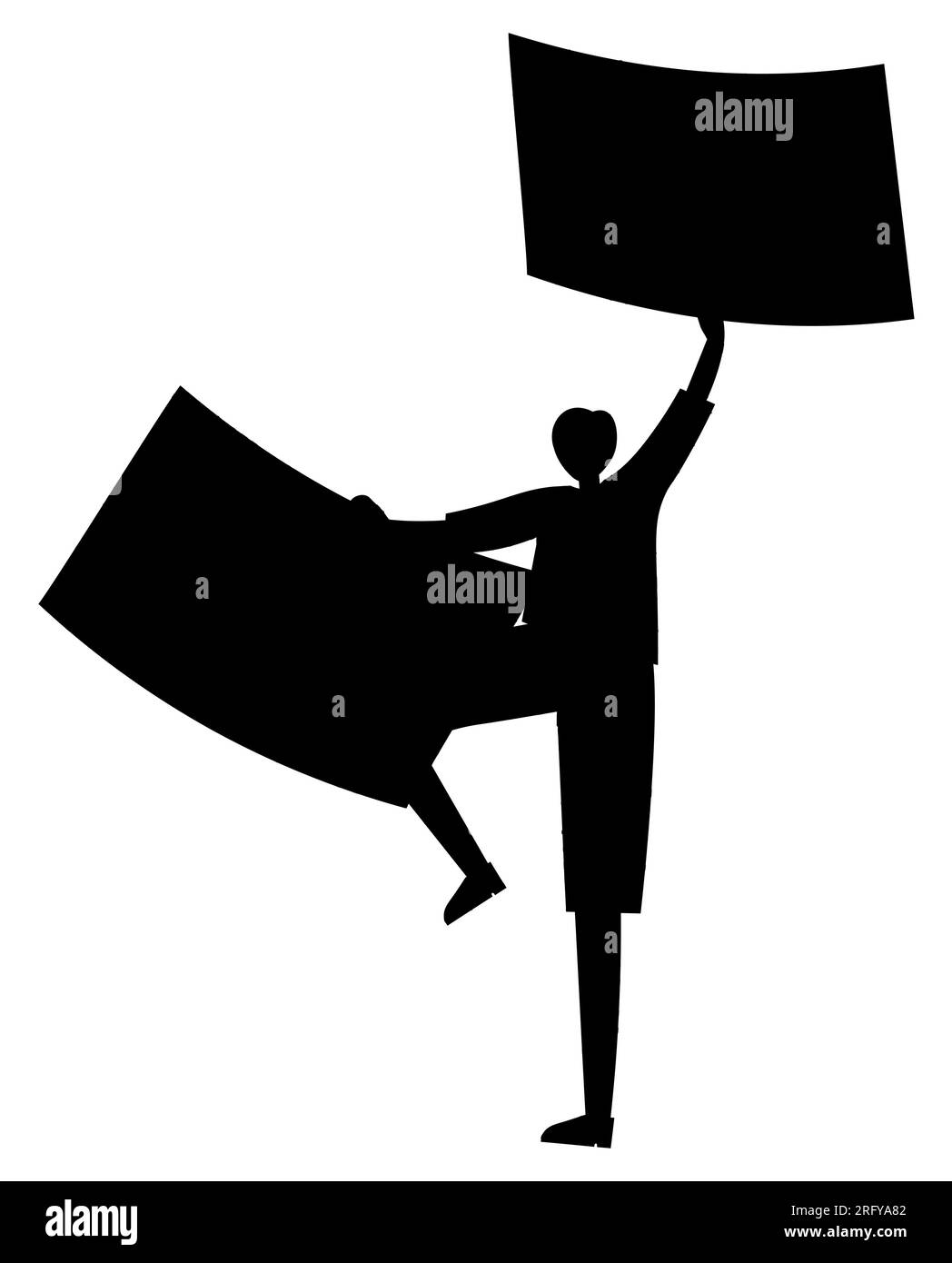 Silhouette noire d'un homme tenant des affiches et bannière, manifestant, vecteur isolé sur fond blanc Illustration de Vecteur