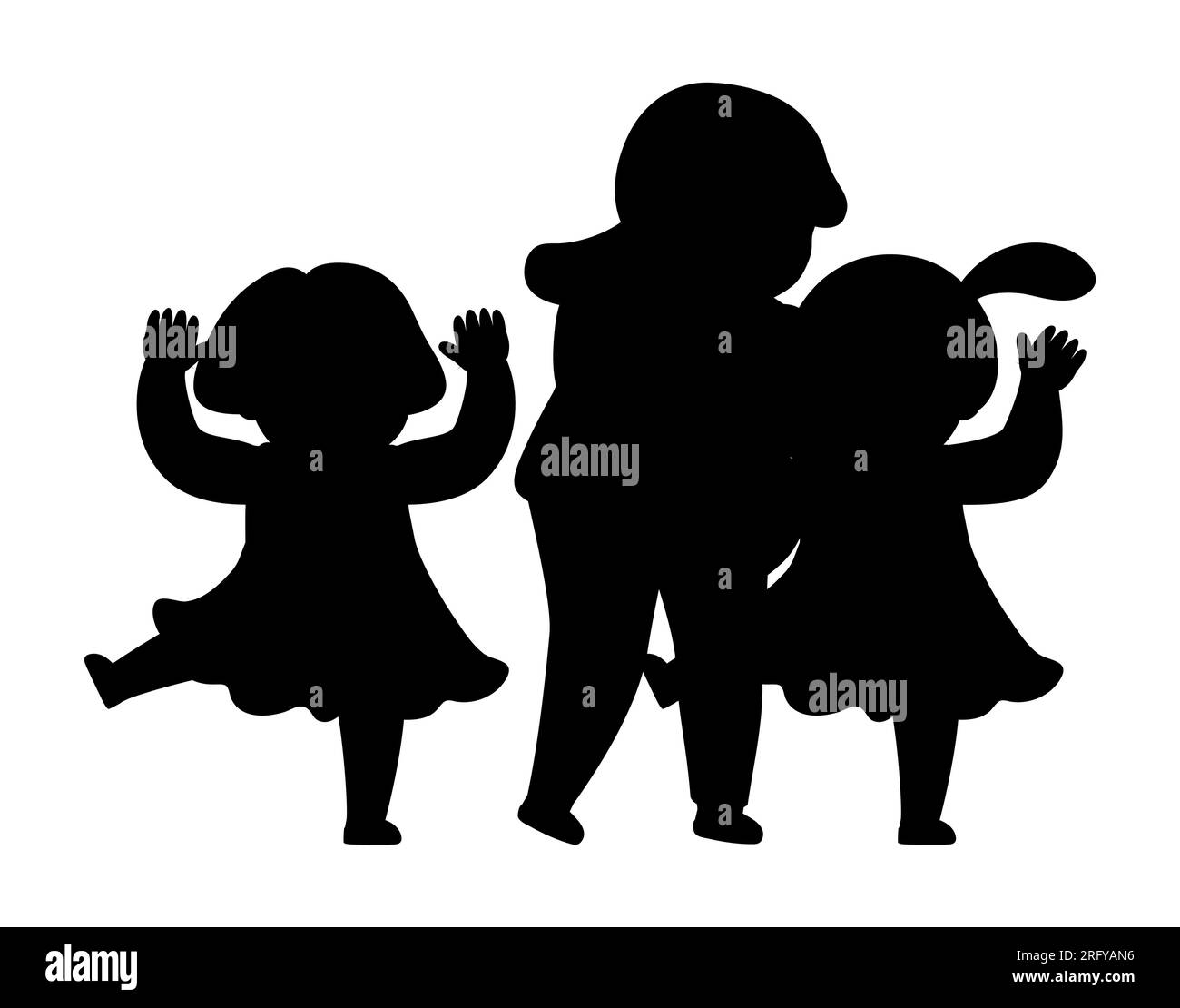 Silhouette noire d'un professeur enseignant à deux filles comment o équilibre sur une jambe, maîtriser l'équilibre d'une jambe, illustration vectorielle isolée sur blanc Illustration de Vecteur
