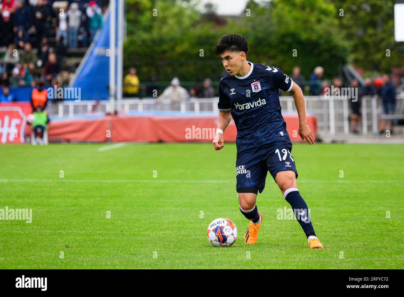 Hvidovre, Danemark. 06 août 2023. Eric Kahl (19) d'Aarhus GF vu lors du match 3F Superliga entre Hvidovre IF et Aarhus GF au Pro ventilation Arena de Hvidovre. (Crédit photo : Gonzales photo/Alamy Live News Banque D'Images