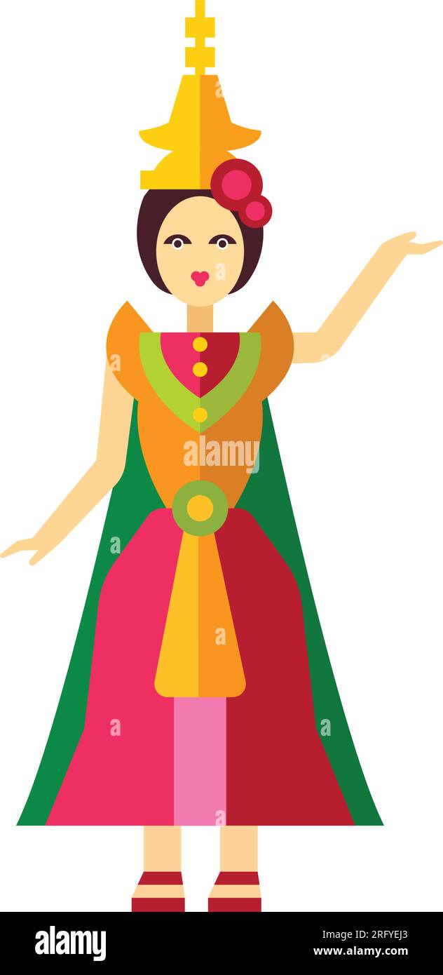 Danseuse thaïlandaise dans l'icône de robe colorée Illustration de Vecteur