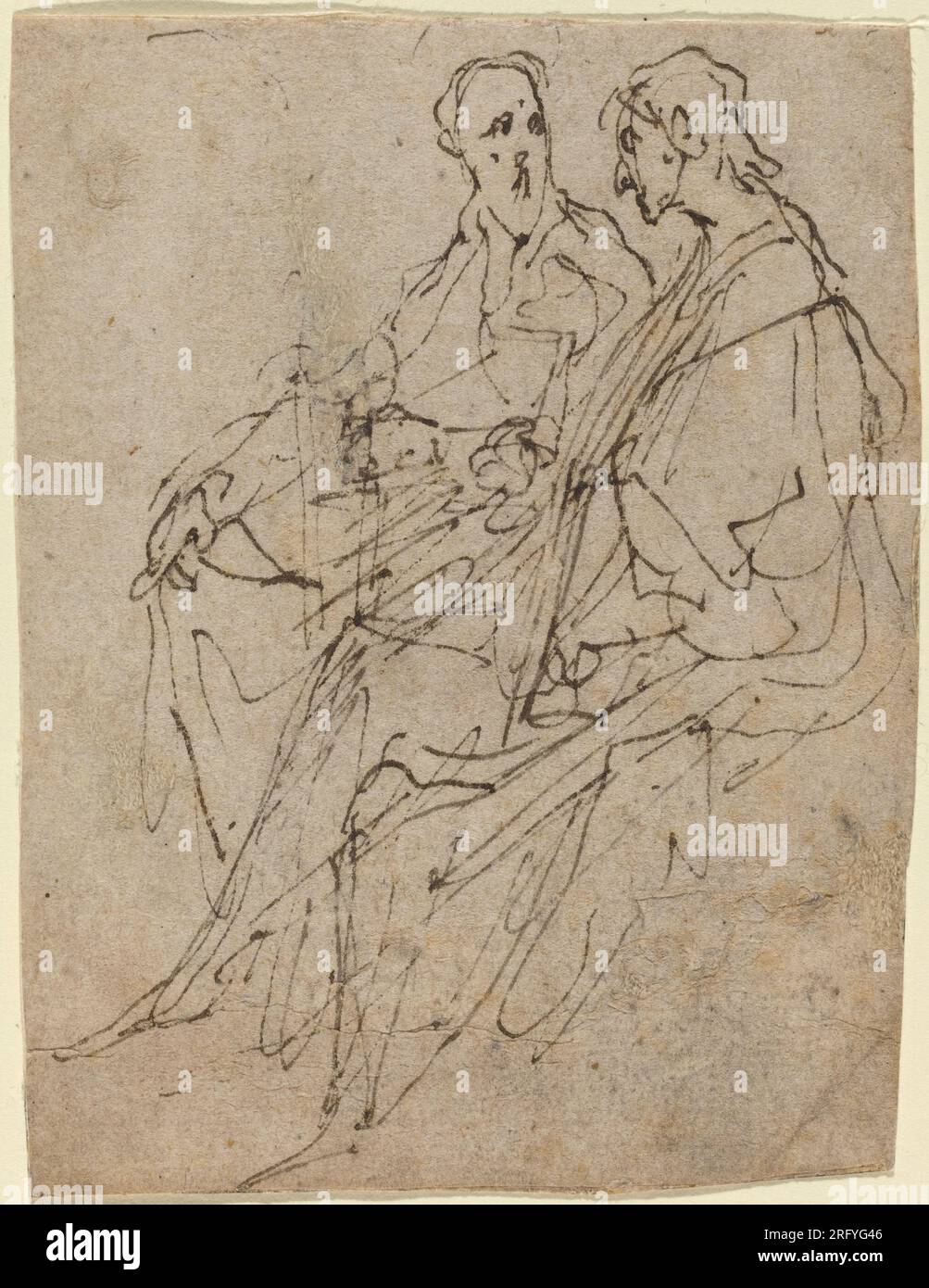 'Sir Anthony van Dyck, Two Seated Male Figures, 0, plume et encre noire sur papier poissonné, total : 10 x 7,7 cm (3 15/16 x 3 1/16 in.), Julius S. Held Collection, Ailsa Mellon Bruce Fund, 1983.74.9' Banque D'Images