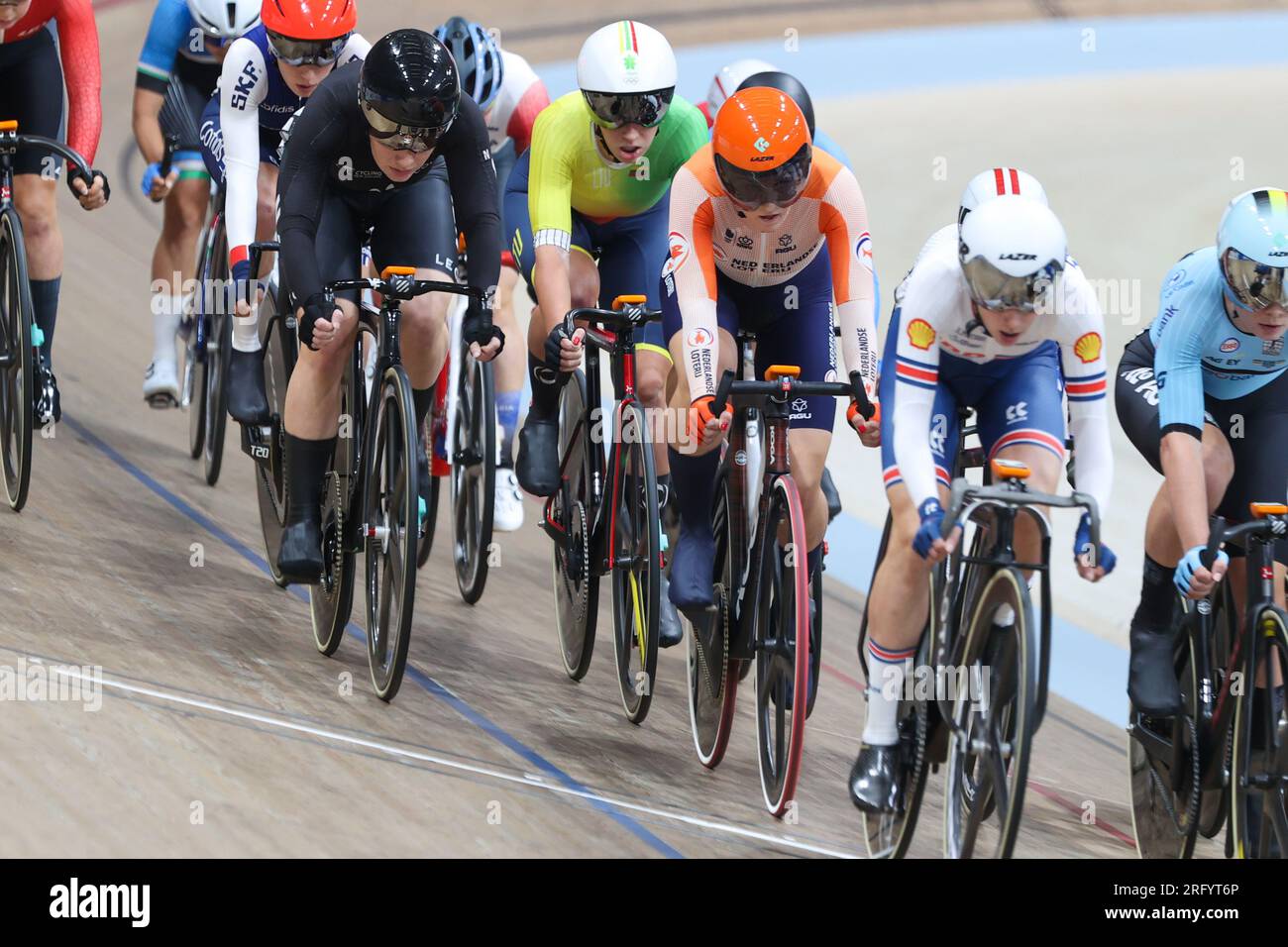 Glasgow, Royaume-Uni. 06 août 2023. GLASGOW, ÉCOSSE - 6 AOÛT : Marit Raaijmakers des pays-Bas lors de la course Elimination élite féminine le jour 4 des 96e Championnats du monde cycliste UCI Glasgow 2023 le 6 août 2023 à Glasgow, Écosse. (Photo de Tim Buitenhuis/Agence BSR) crédit : Agence BSR/Alamy Live News Banque D'Images