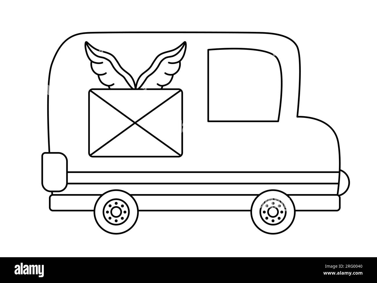 Camion postal noir et blanc Vector. Transport en ligne drôle pour les enfants. Véhicule mignon pour la livraison de courrier clip art Icône de transport spéciale ou couleur p Illustration de Vecteur