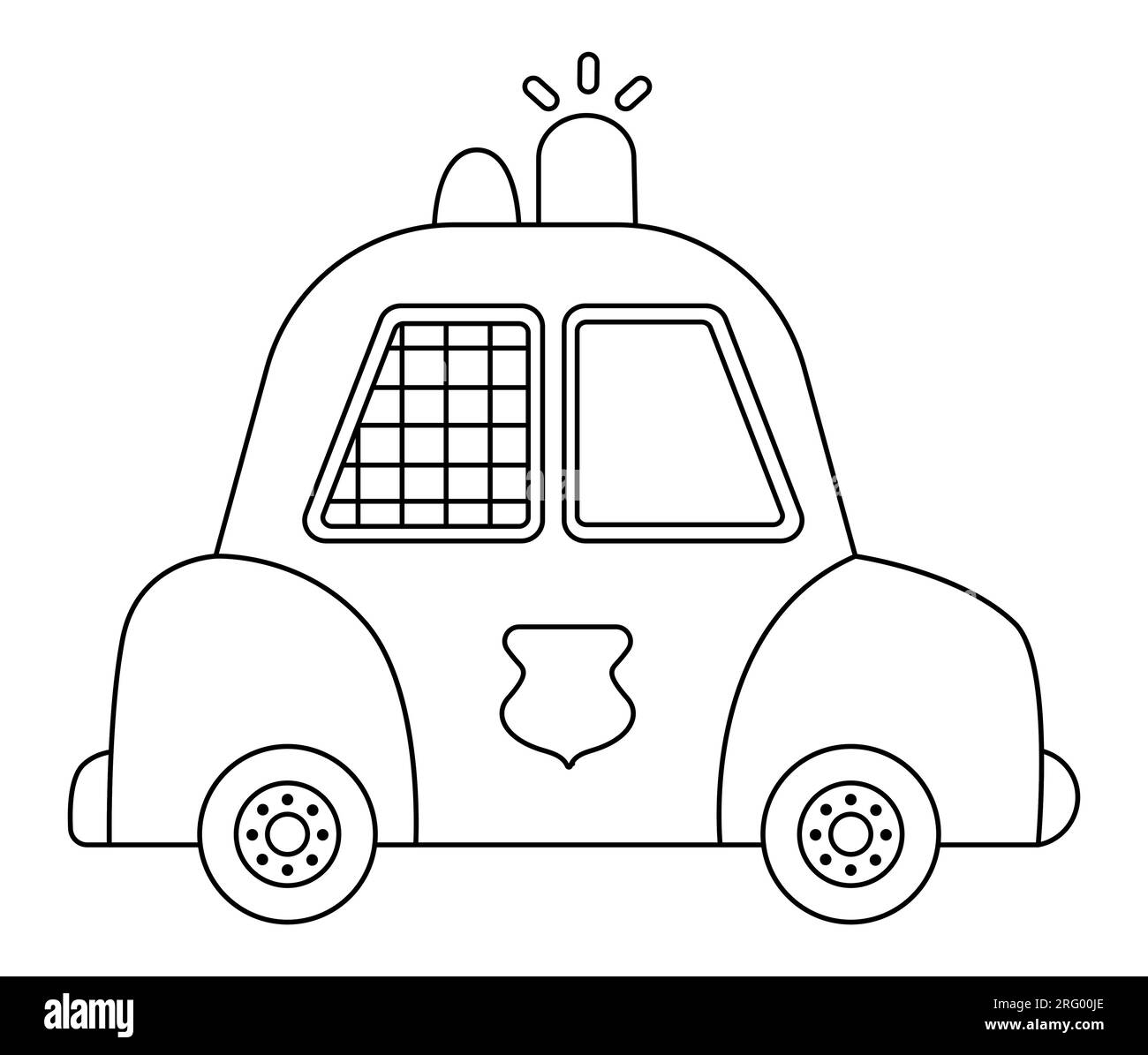 Vecteur voiture de police noir et blanc. Transport en ligne drôle pour les enfants. Clip art mignon de véhicule Icône de transport spéciale ou coloriage isolé sur whit Illustration de Vecteur