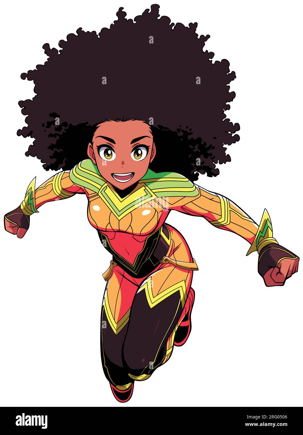 Super-héros féminin africain Flying Anime isolé Illustration de Vecteur
