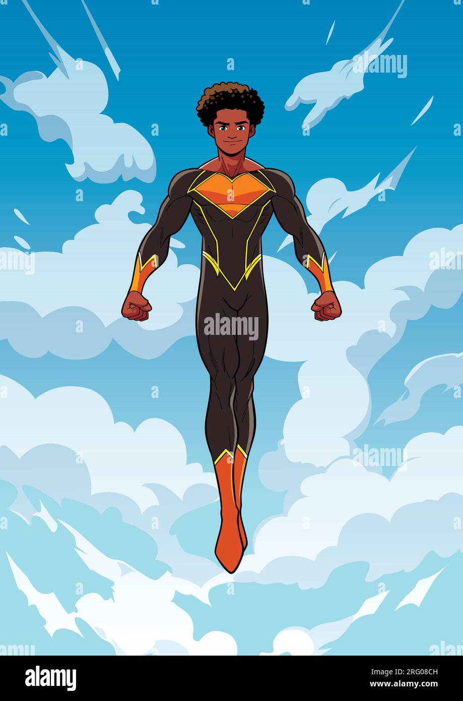 Black Teenage Superhero Flying Illustration de Vecteur
