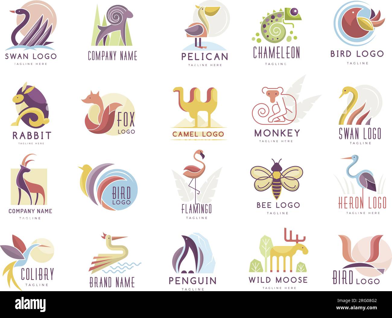 Ensemble d'animaux. Collections de logotypes de différents animaux modèles récents d'identité vectorielle Illustration de Vecteur