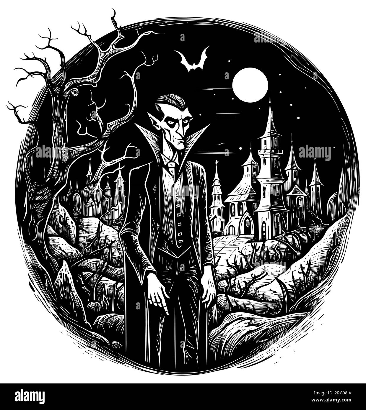 Comte Dracula Noir et blanc Illustration de Vecteur