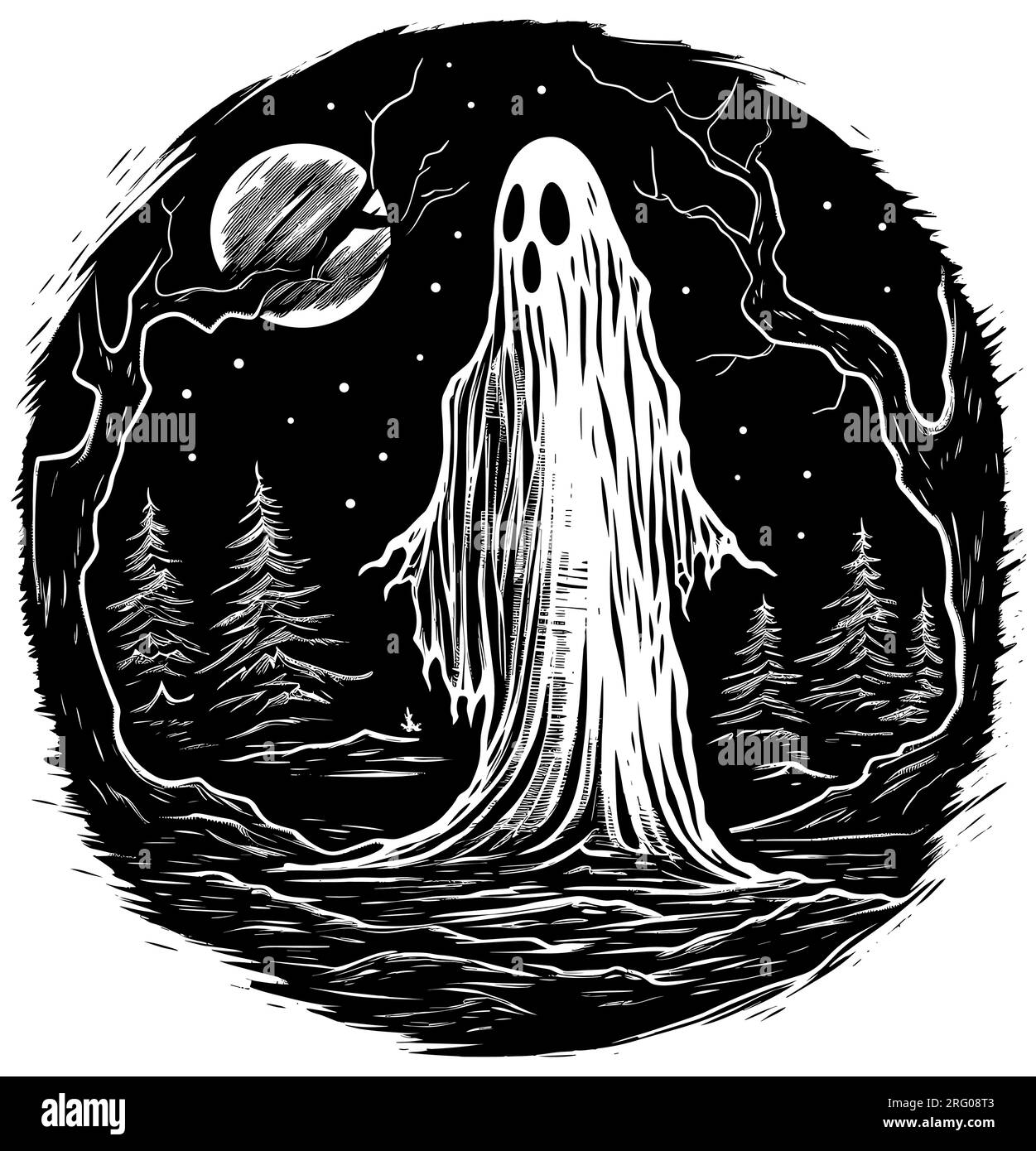 Fantôme dans la forêt Illustration de Vecteur