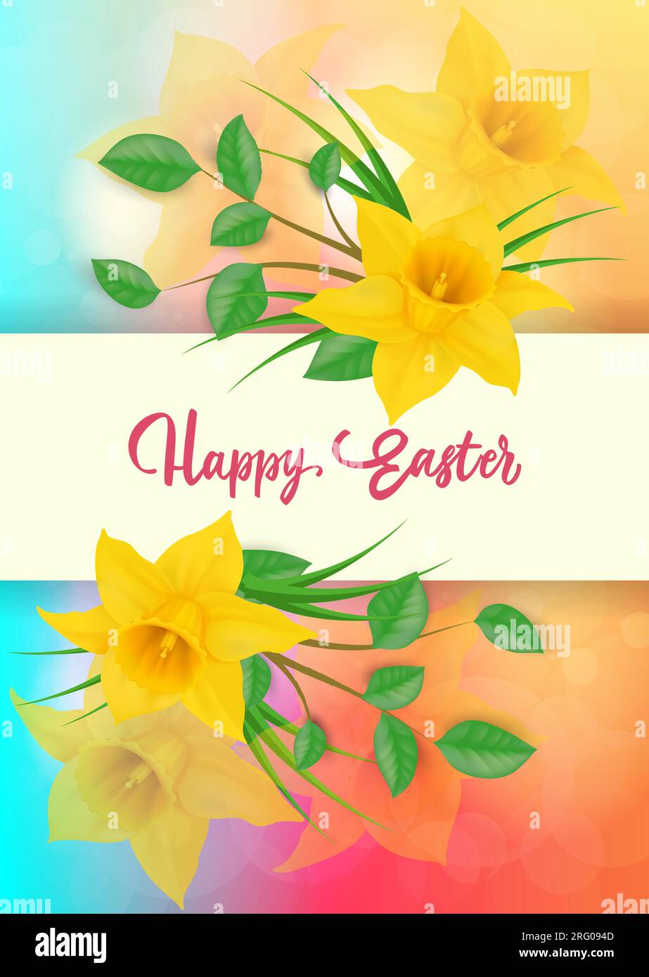 Joyeux lettrage de Pâques avec jonquilles Illustration de Vecteur