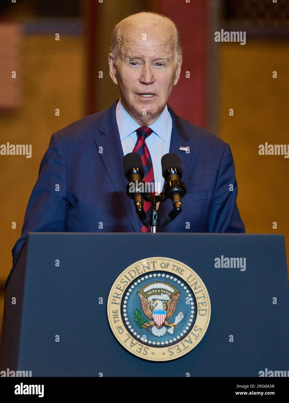 PHILADELPHIE, PA, États-Unis - 20 JUILLET 2023 : le président Joe Biden prend la parole au chantier naval de Philly. Banque D'Images