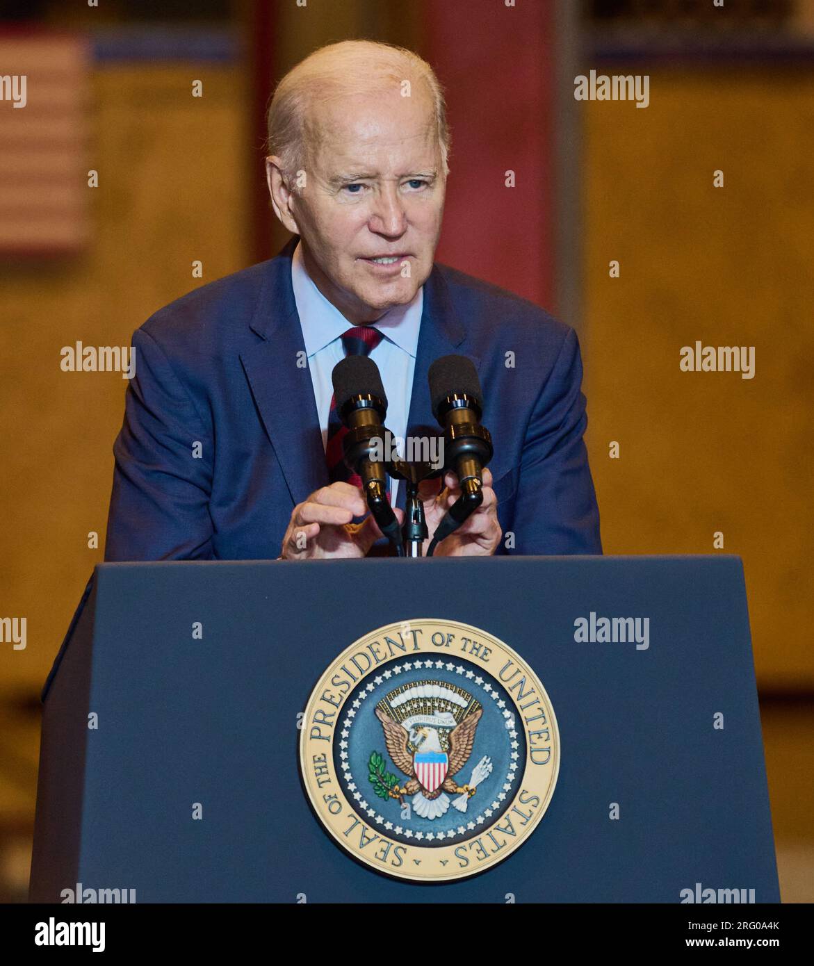 PHILADELPHIE, PA, États-Unis - 20 JUILLET 2023 : le président Joe Biden prend la parole au chantier naval de Philly. Banque D'Images