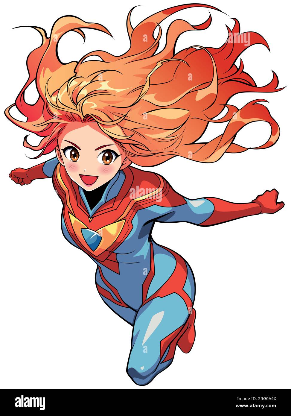 Red Hair Superheroine sur blanc Illustration de Vecteur