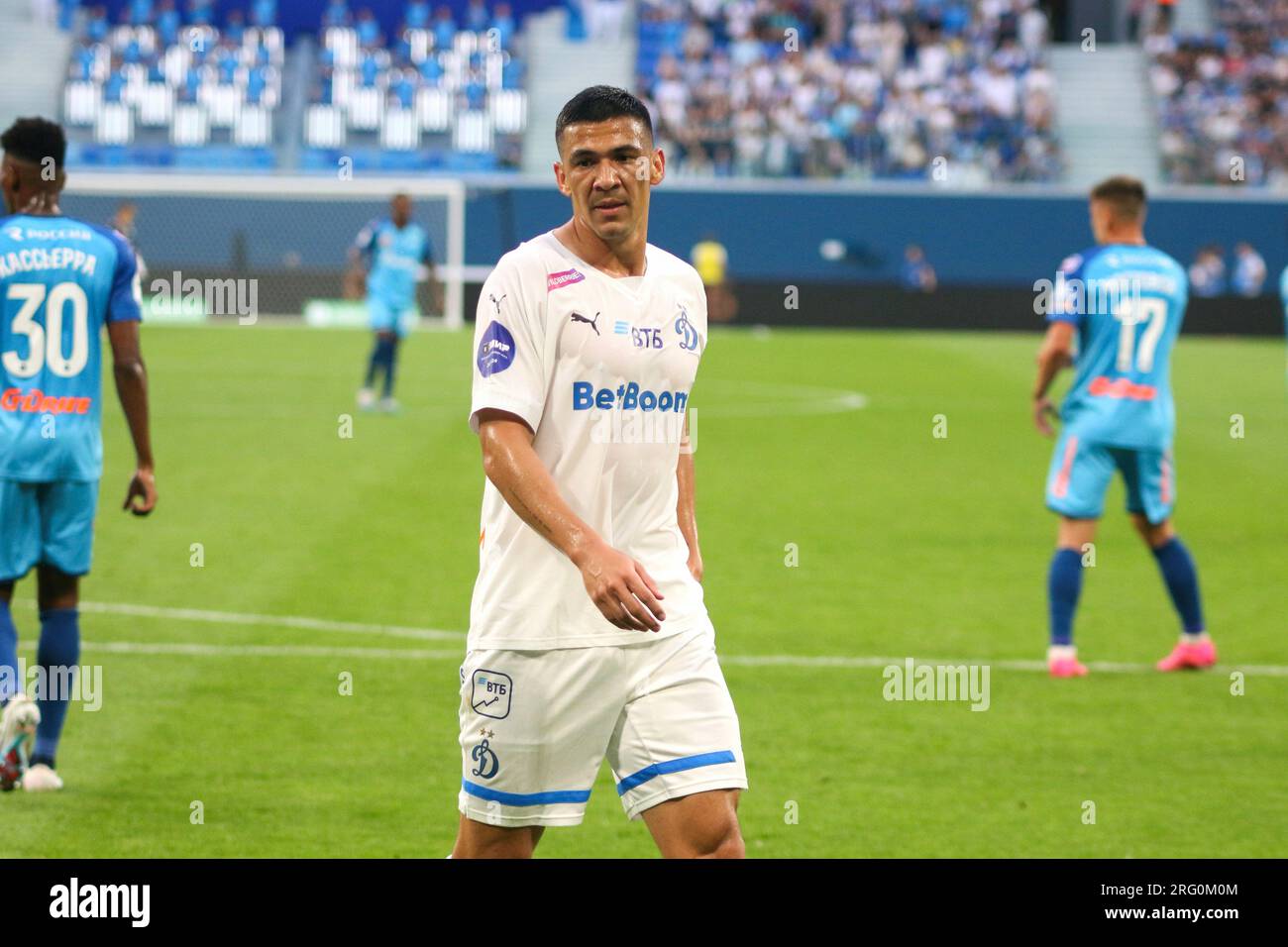 Saint-Pétersbourg, Russie. 06 août 2023. Fabian Balbuena (3) du Dynamo vu lors du match de football russe de Premier League entre le Zenit Saint-Pétersbourg et le Dynamo Moscou à Gazprom Arena. Zenit 2:3 Dynamo. (Photo Maksim Konstantinov/SOPA Images/Sipa USA) crédit : SIPA USA/Alamy Live News Banque D'Images