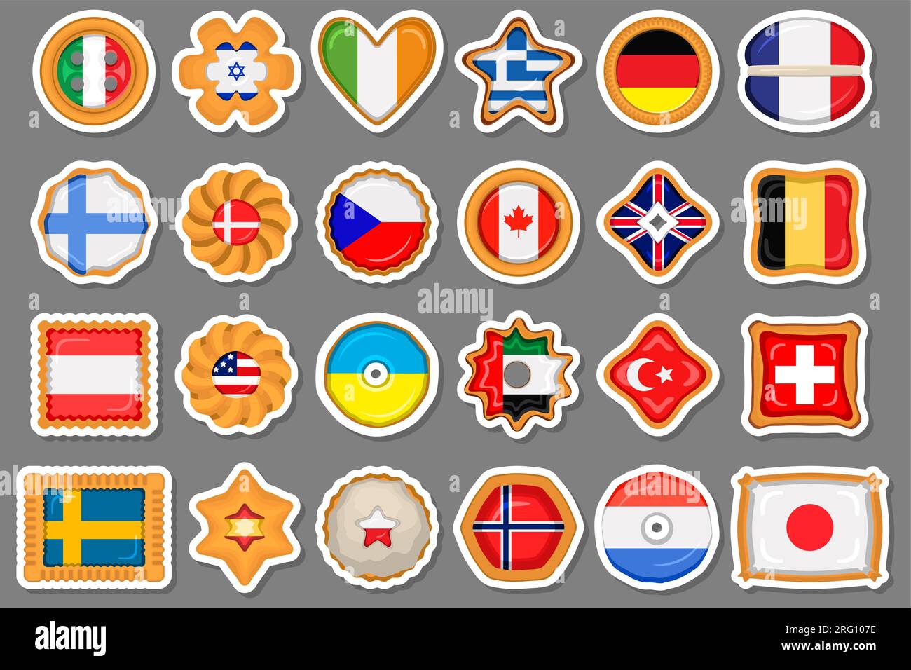 Ensemble de biscuit maison avec drapeau pays monde dans savoureux