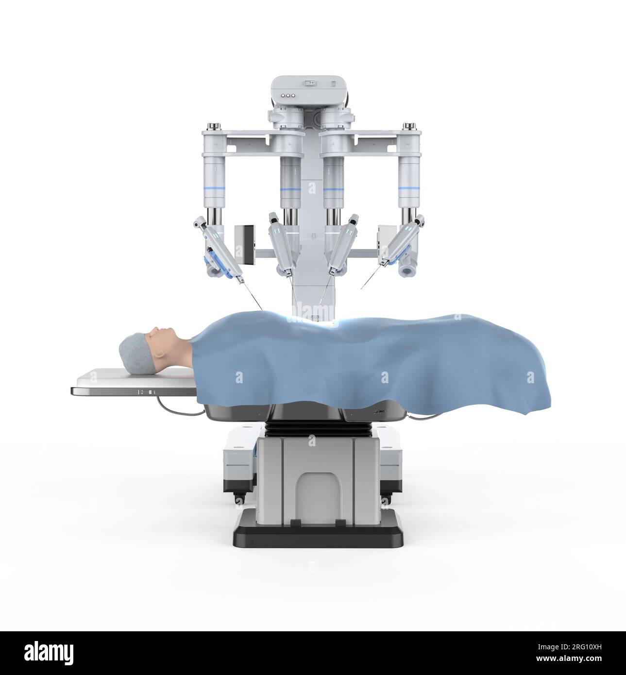 rendu 3d chirurgie assistée robotisée avec patient factice isolé sur blanc Banque D'Images