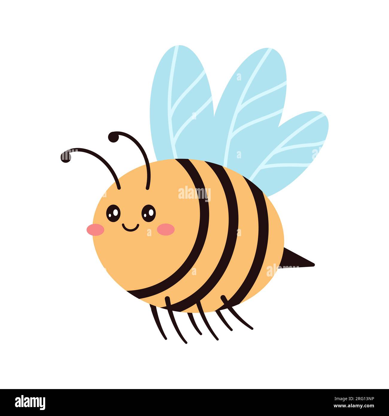 Personnage d'abeille de dessin animé. Style Doodle. Caractère dessiné à la main. Illustration d'abeille dessinée à la main. Vector Kids illustration isolé sur fond blanc. Illustration de Vecteur