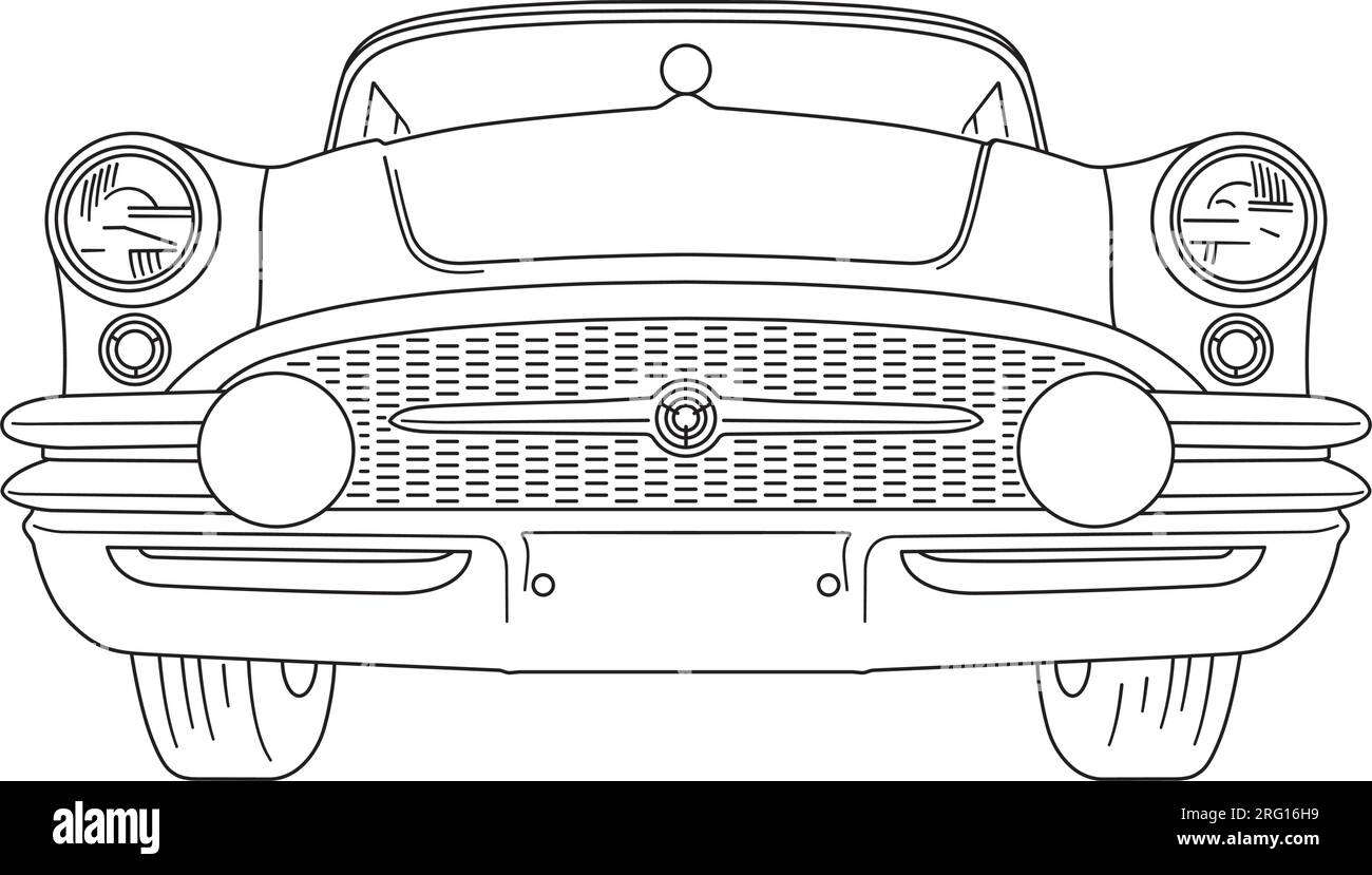 Vue de face d'une limousine américaine vintage à partir de l'illustration vectorielle d'art de 1955 lignes Illustration de Vecteur