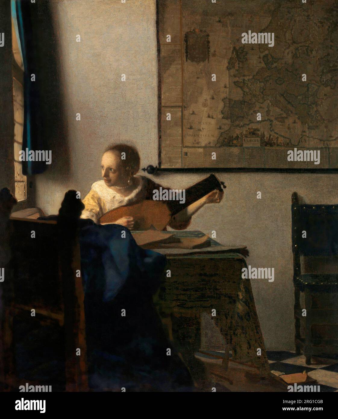 Jeune femme avec luth de Johannes Vermeer. Original du MET Museum. Banque D'Images