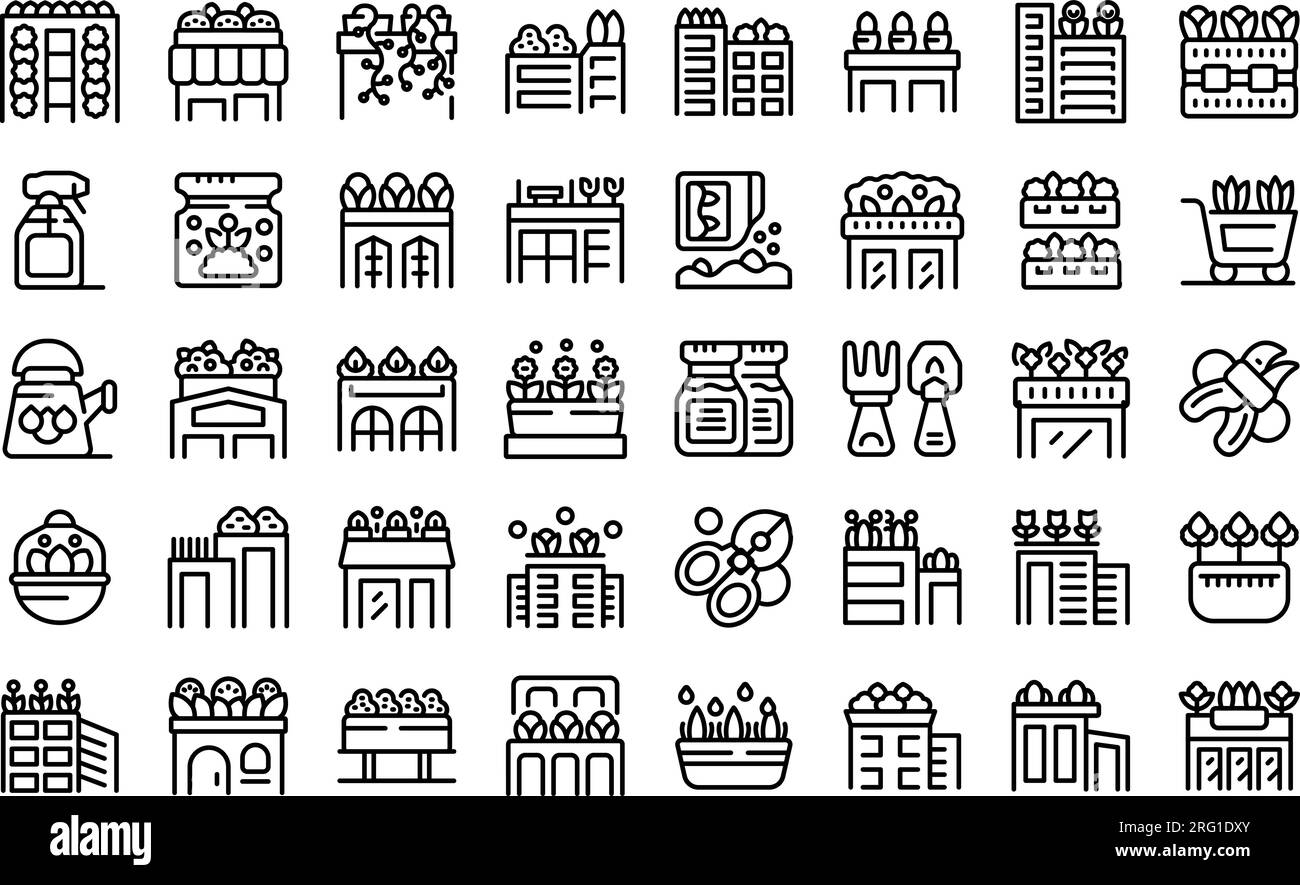 Vecteur de contour d'icônes de jardinage de toit. Bureau de maison. Toit de maison Illustration de Vecteur