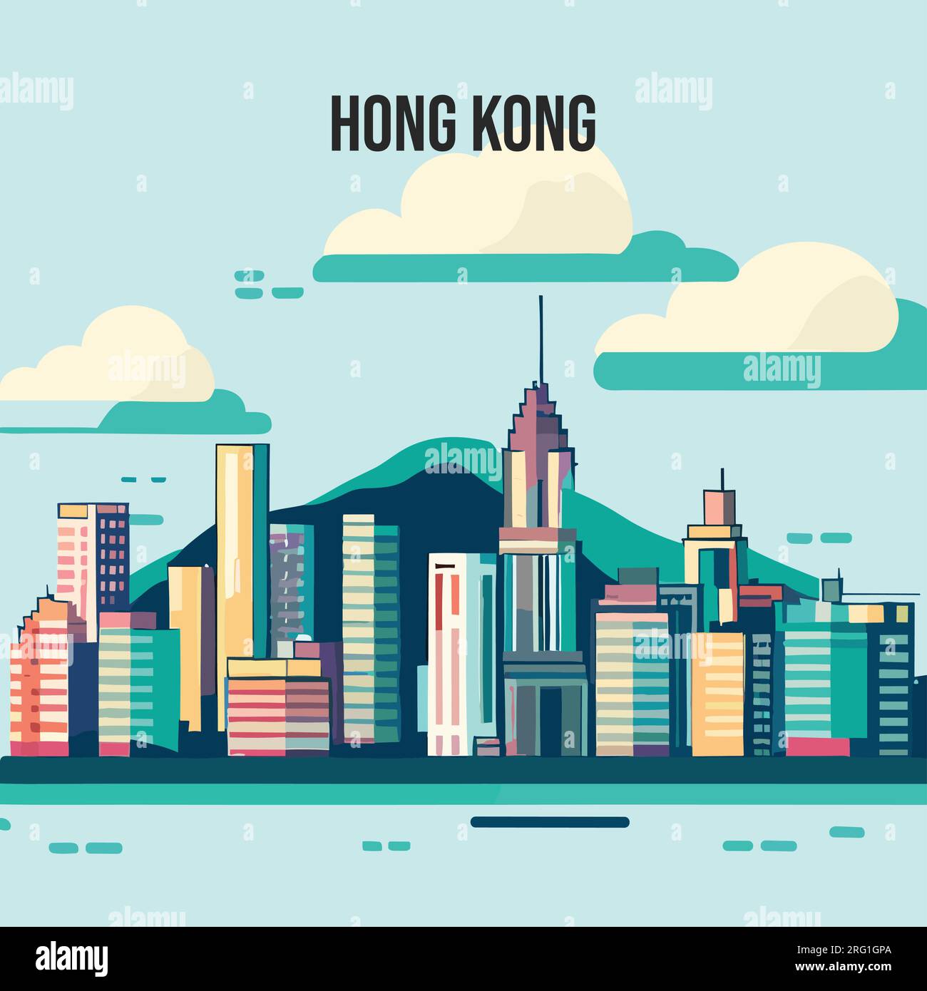 Illustration plate moderne du fond d'horizon de Hong Kong City Illustration de Vecteur