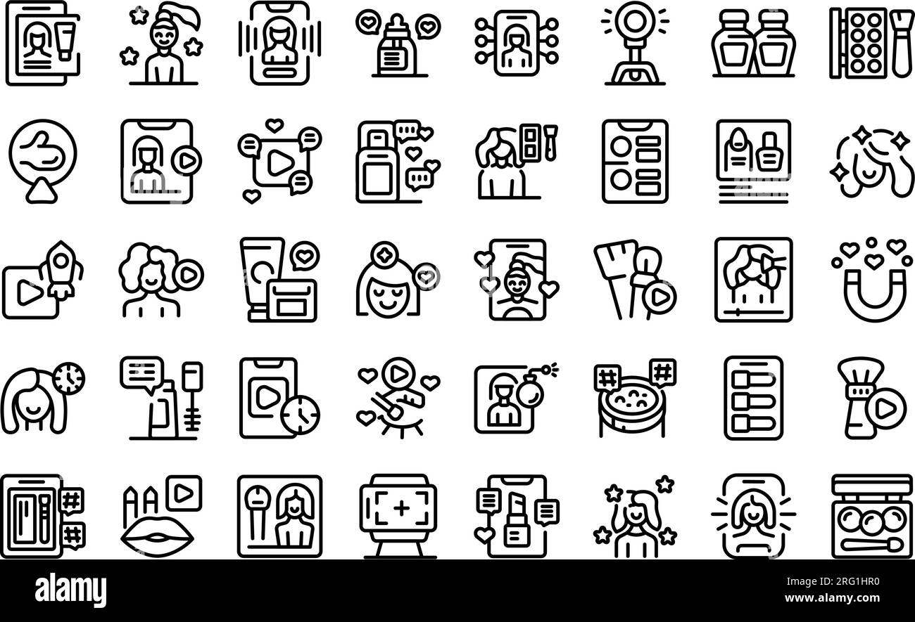 Icônes de blogueur de beauté définir le vecteur de contour. Influencer la femme. Fille de mode Illustration de Vecteur