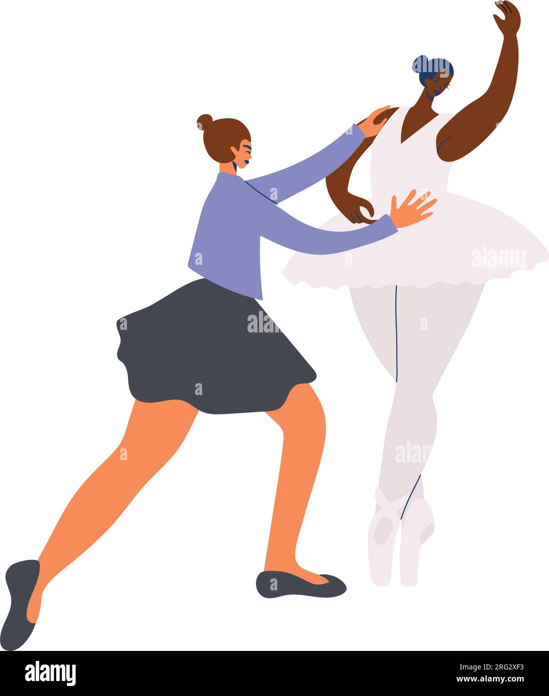Professeur de danse féminine avec ballerine pendant la pratique isolé sur fond blanc. Illustration de Vecteur
